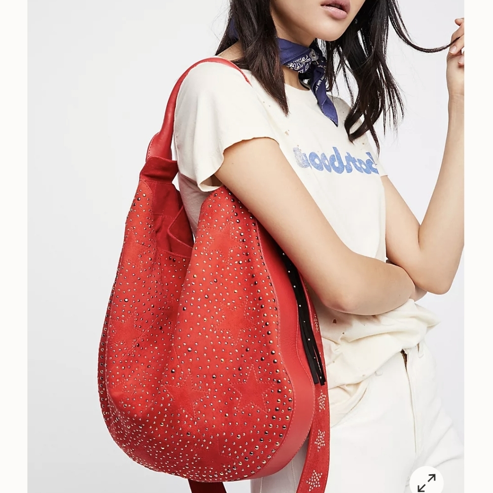 Free People Red Studded Hobo Bag